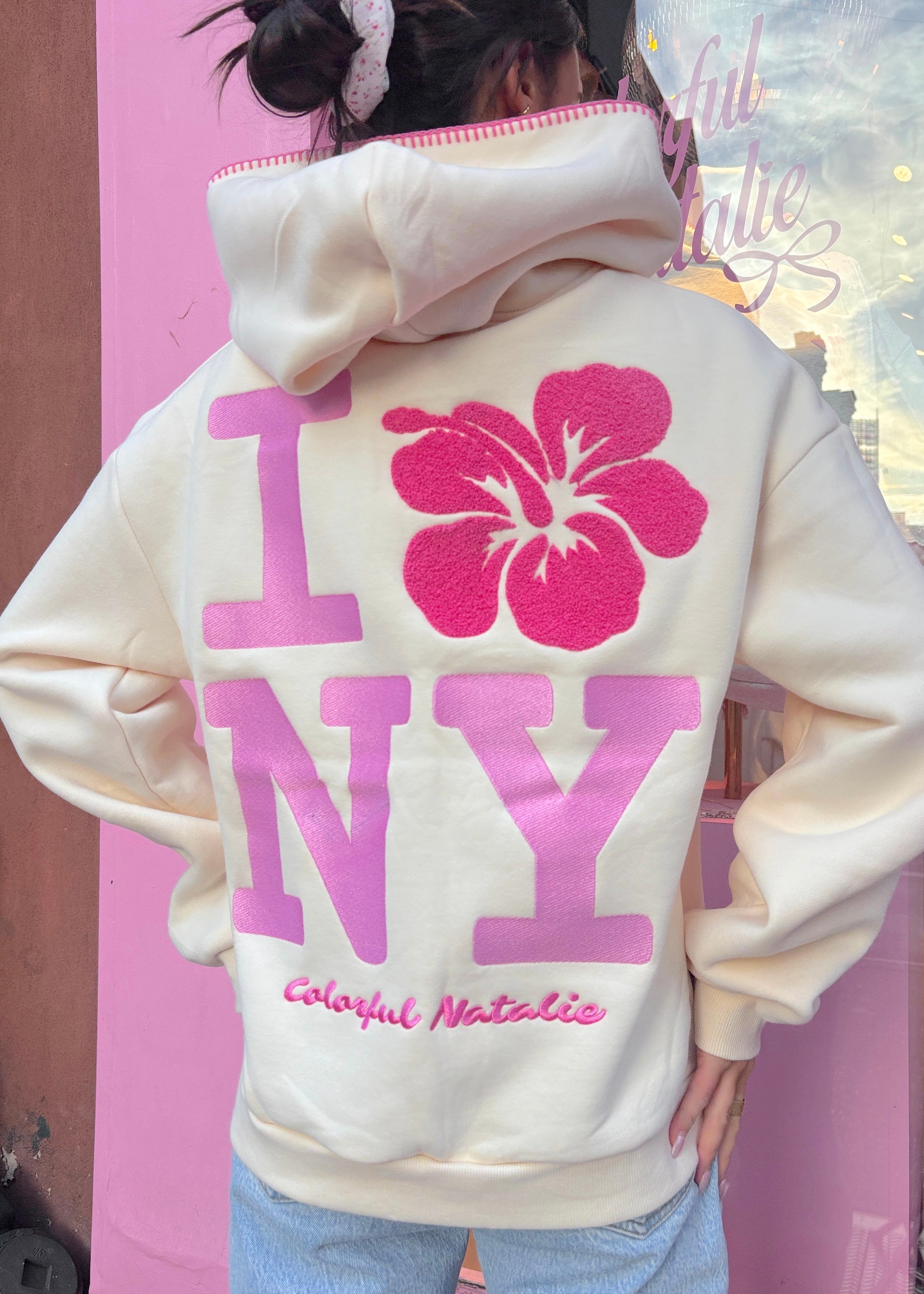 NY Hibiscus Embroidered Hoodie – Colorful Natalie