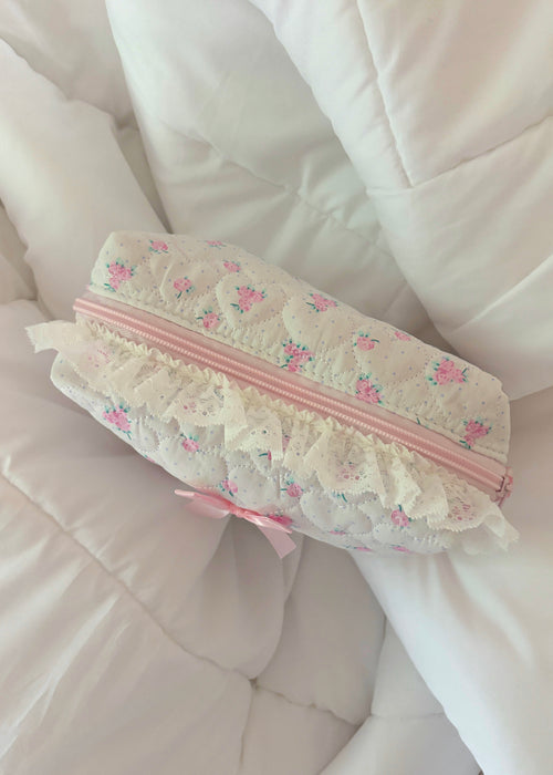 Pink Floral Lace Makeup Pouch