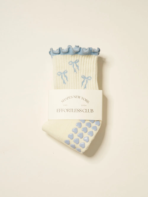 Blue Bow Grip Socks