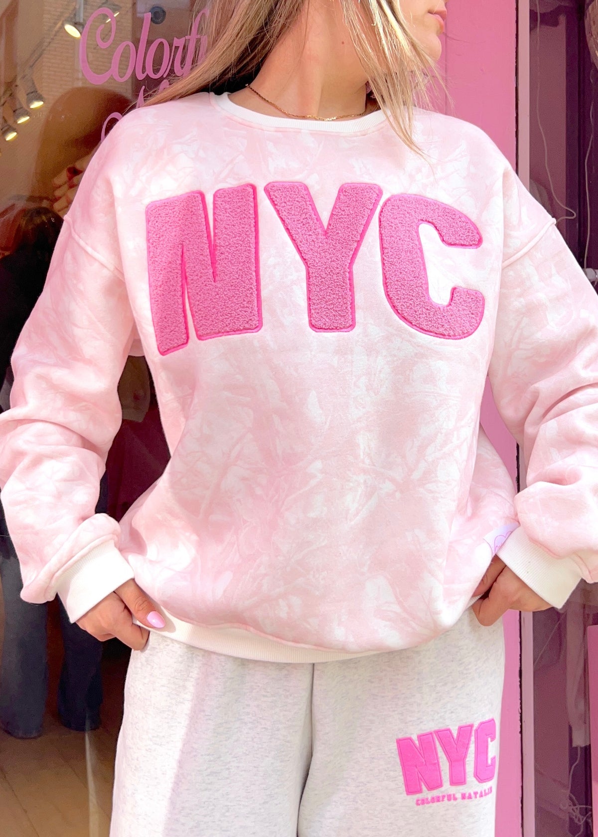 NYC Chenille Pink Camo Crewneck