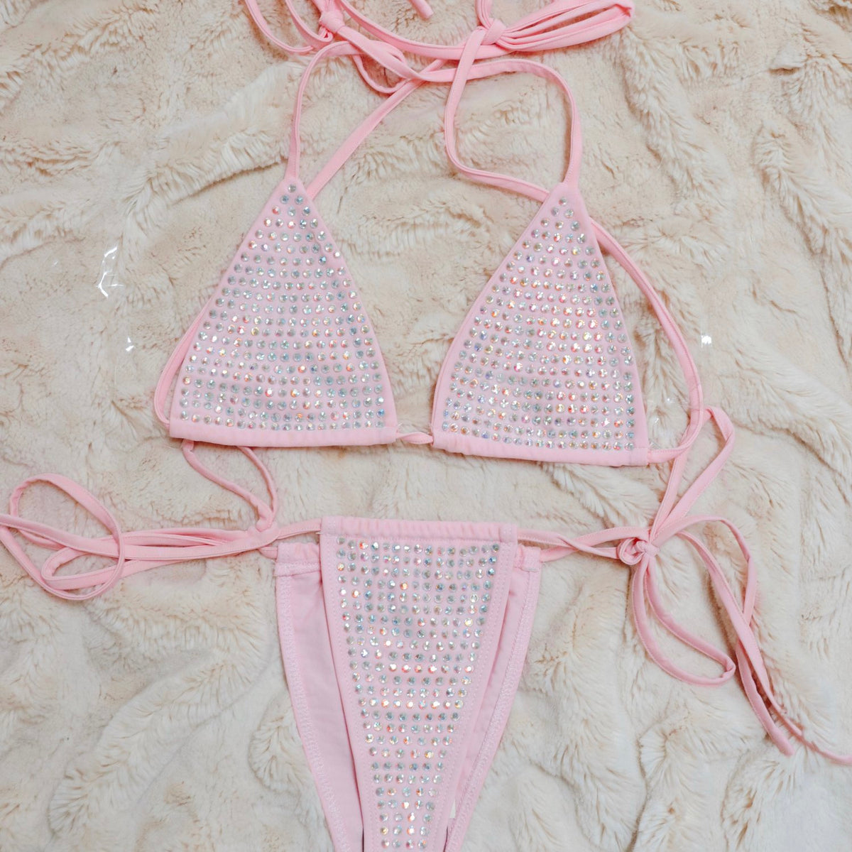 Mandie Pink Rhinestone Bikini Set