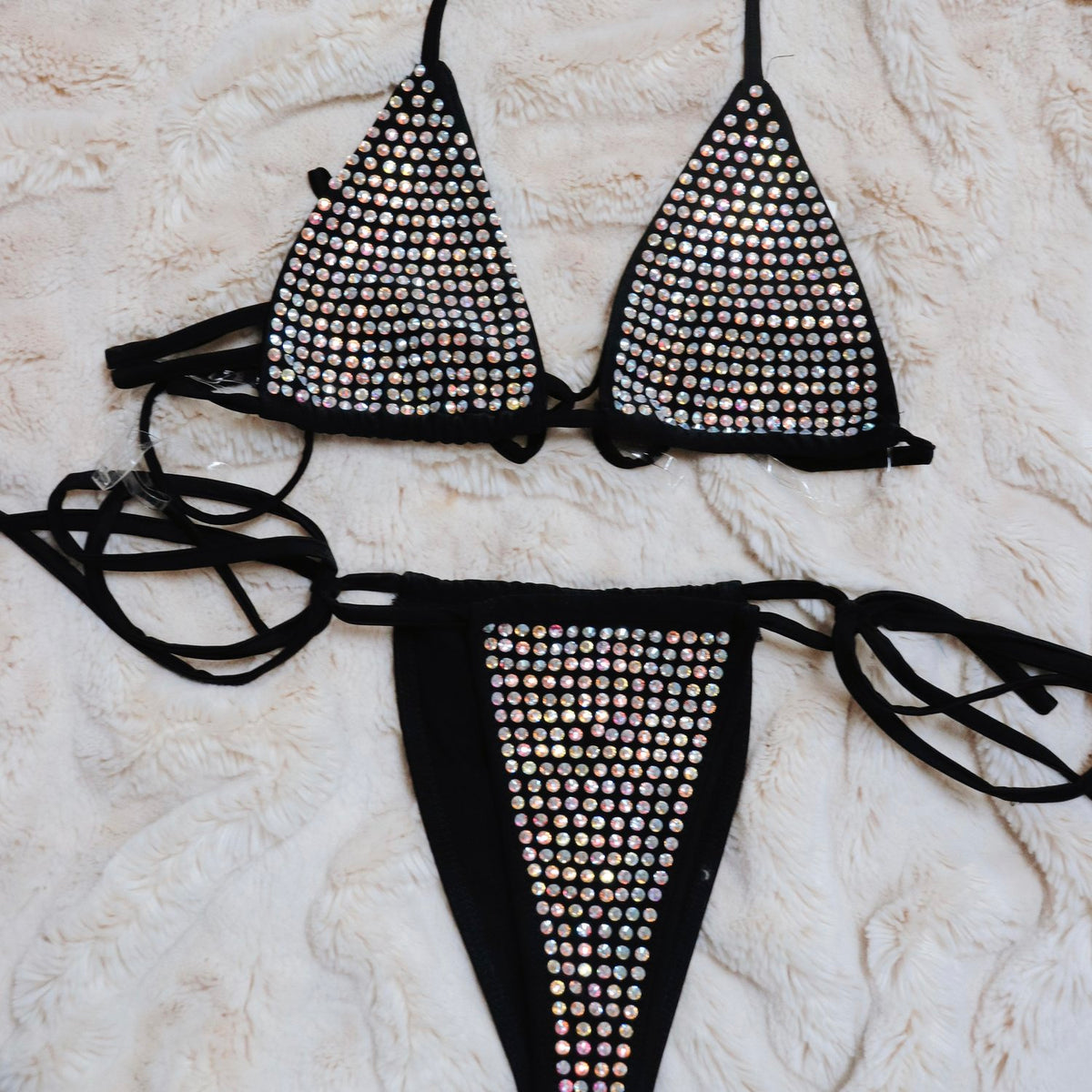 Mandie Black Rhinestone Bikini Set