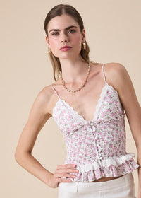 Britty Pink Floral Lace Ruffle Top