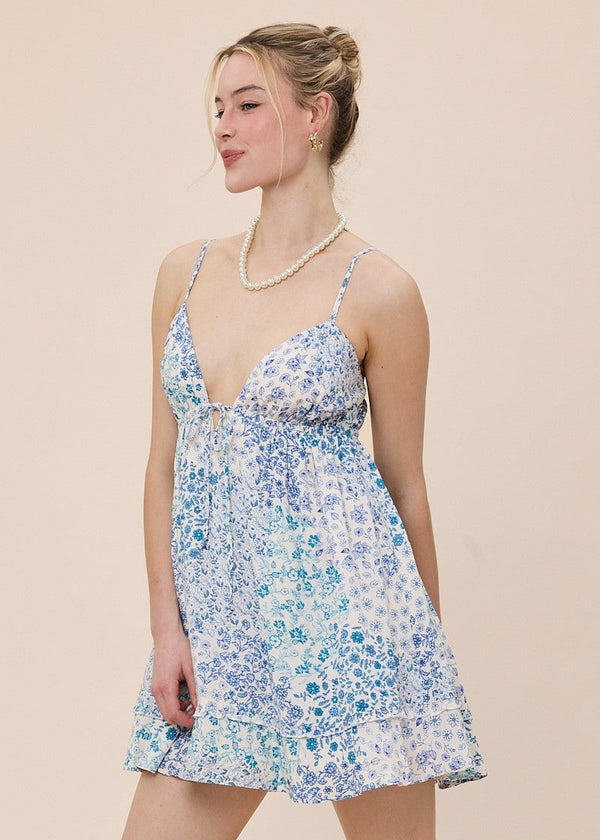 Esme Blue Patchwork Mini Dress