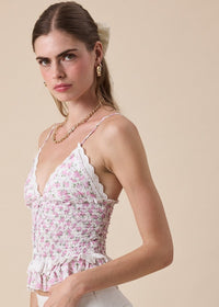 Britty Pink Floral Lace Ruffle Top