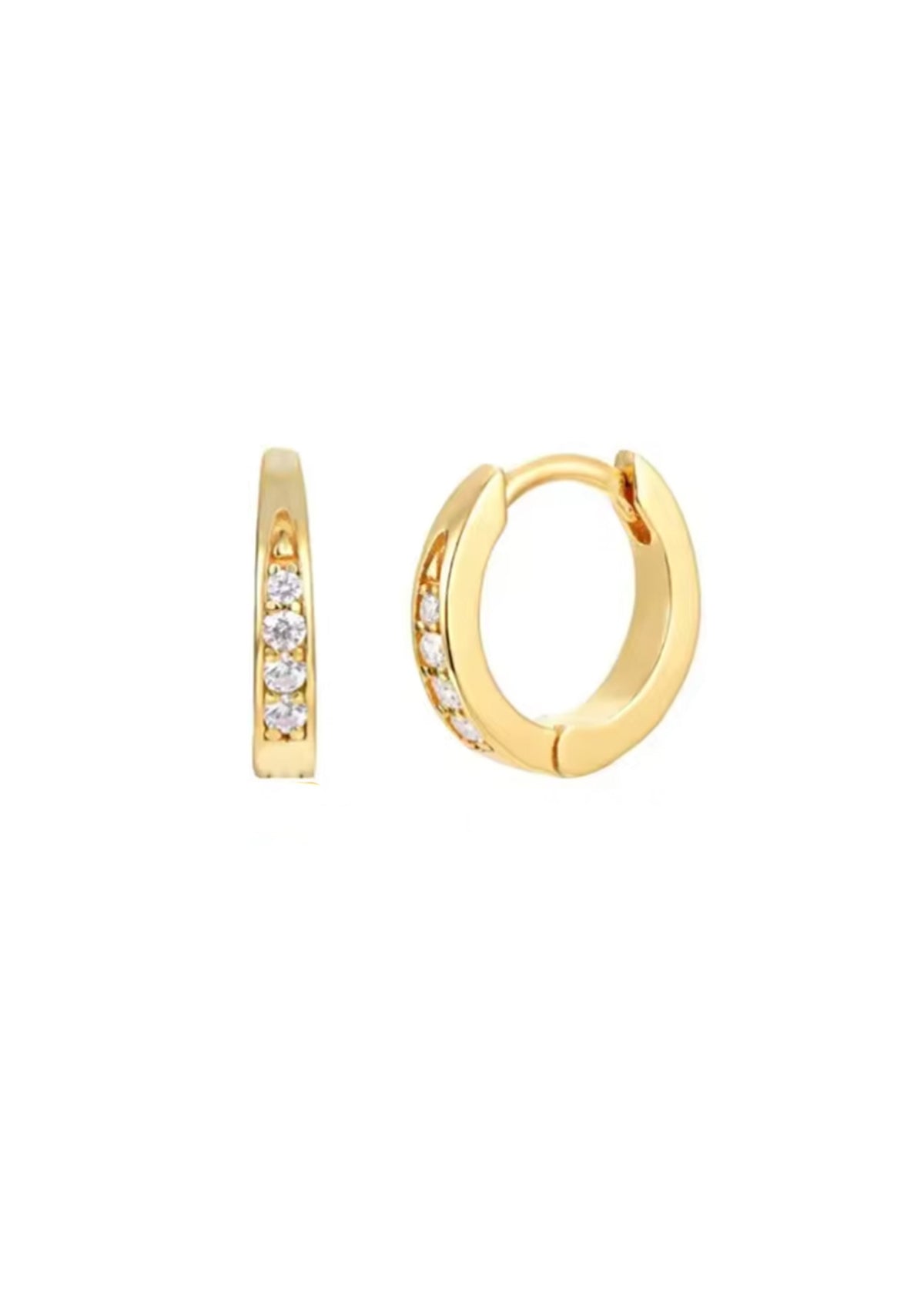 18k Gold Huggie CZ Hoops