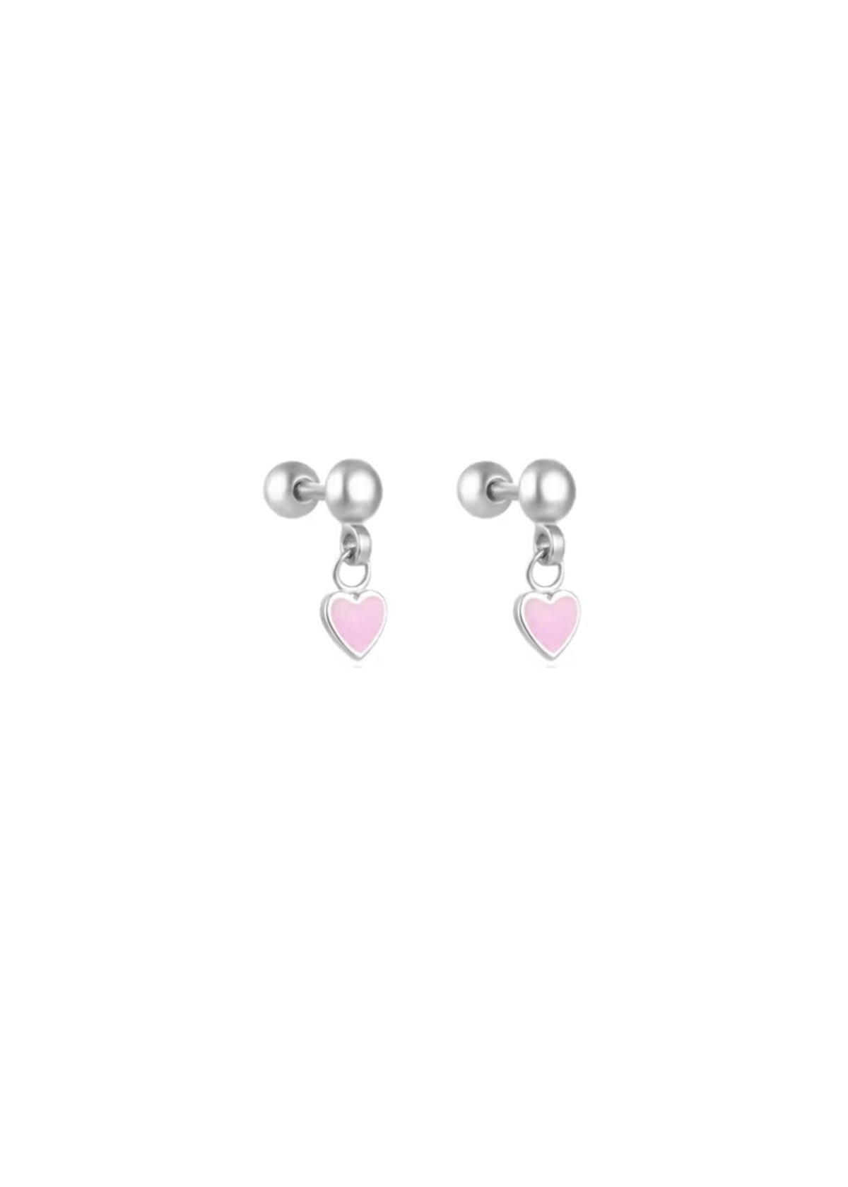 Sterling Silver Pink Heart Hanging Studs