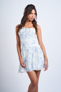 Parkland Blue Floral Strapless Mini Dress