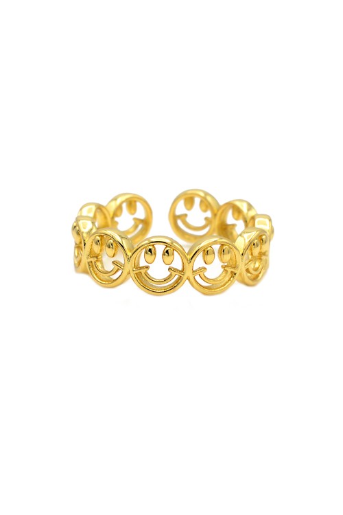 Gold Adjustable Smiley Ring