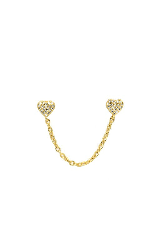 Gold CZ Heart Drop Earring
