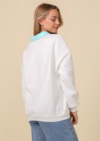 New York White Polo Collar Pullover