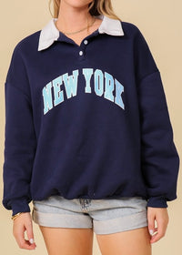 New York Navy Polo Collar Pullover