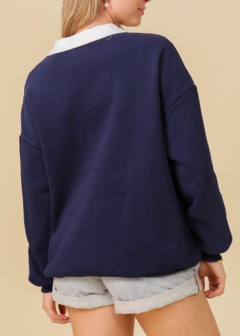 New York Navy Polo Collar Pullover