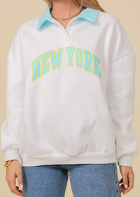 New York White Polo Collar Pullover