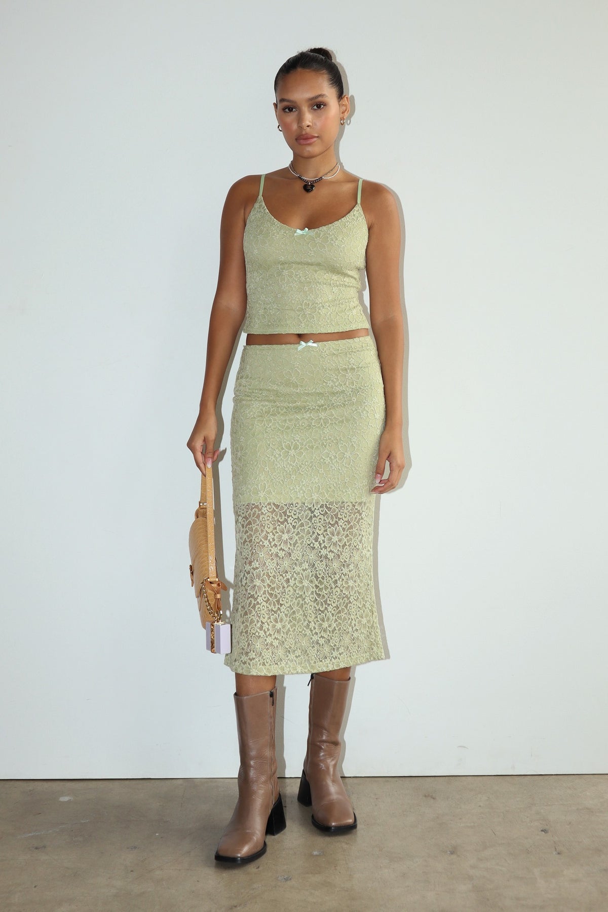 Maggie Green Lace Midi Skirt