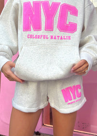 NYC Heather White Hot Pink Sweat Shorts