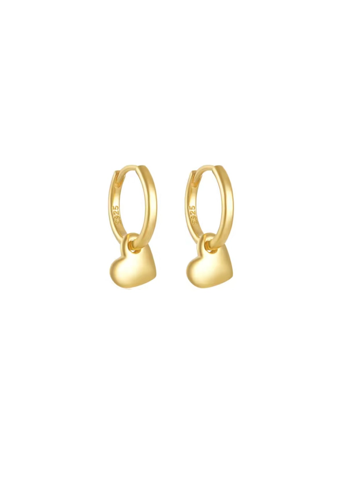 18k Gold Hanging Heart Huggies