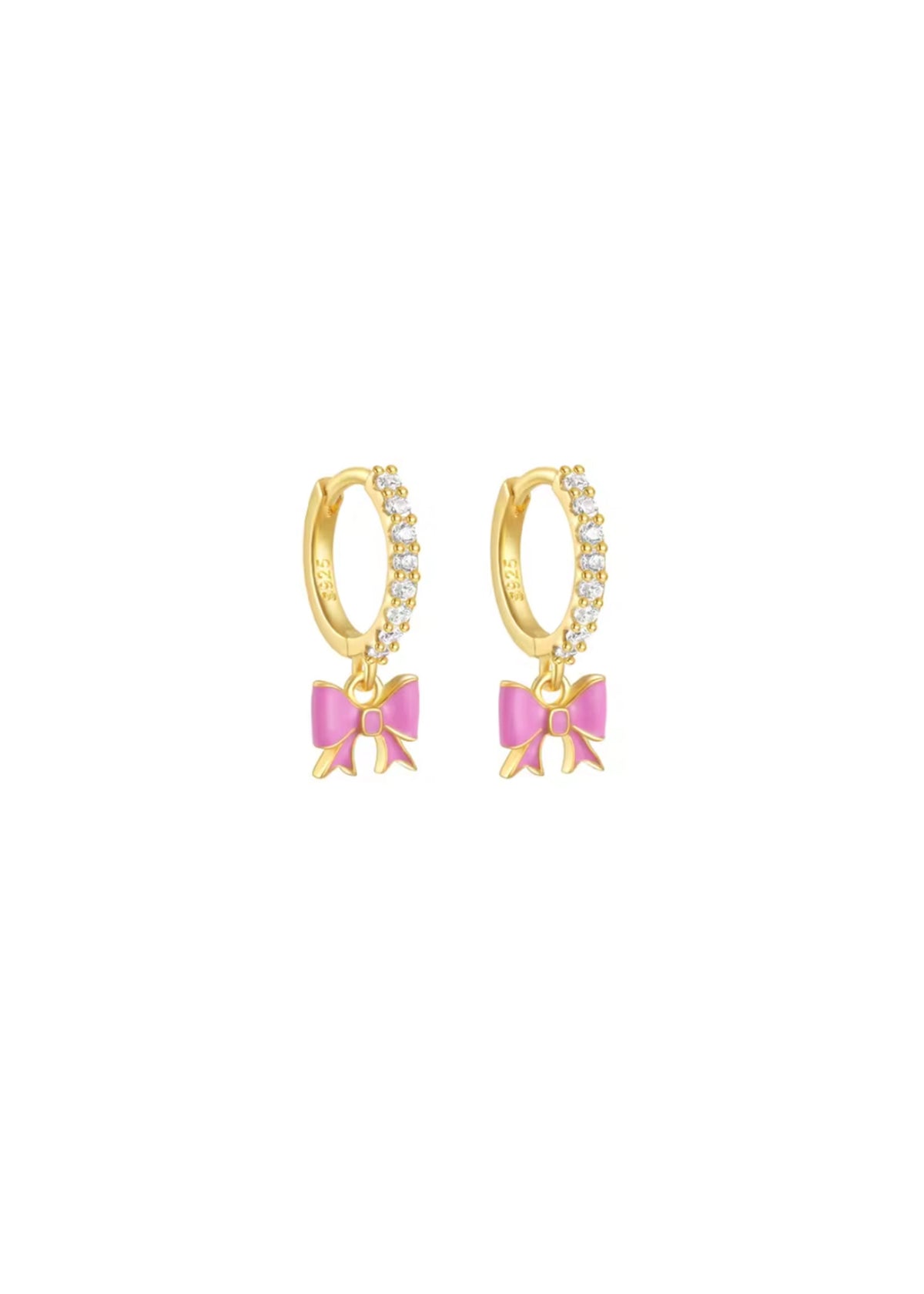 18k Gold Pink Bow Huggies