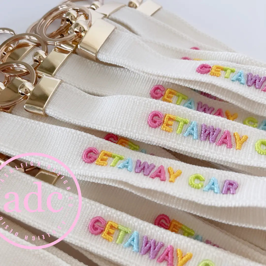 Getaway Car Embroidered Wristlet Keychain