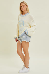 Country Club Blue Embroidered Sweater