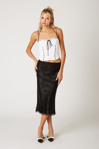 Donata Black Satin Midi Skirt