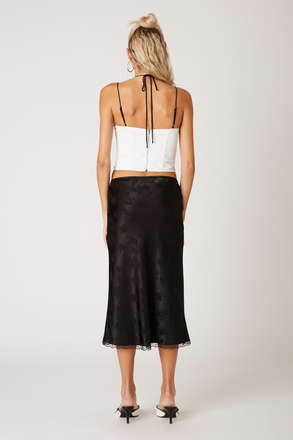 Donata Black Satin Midi Skirt