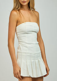 Cindy White Pleated Mini Dress