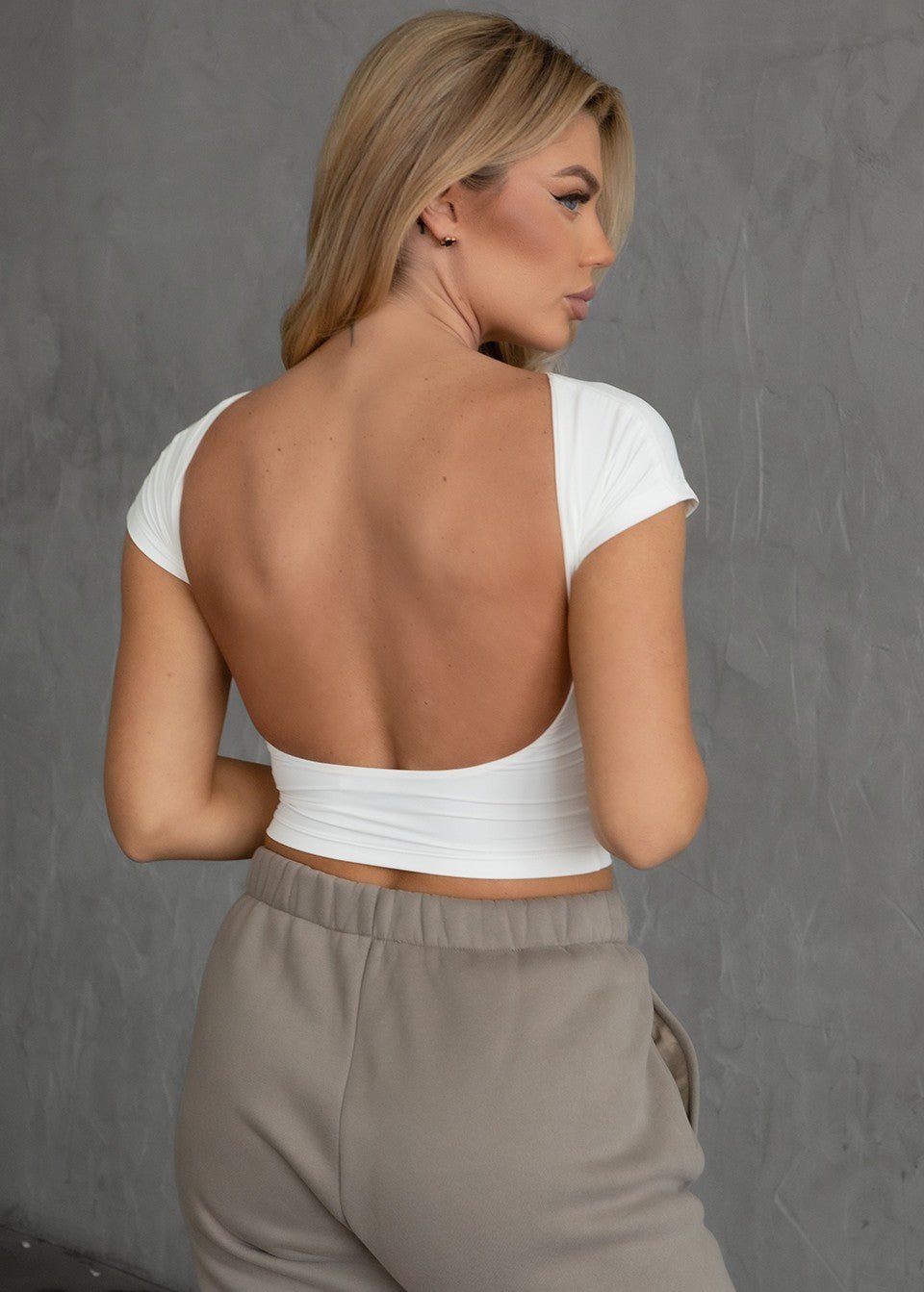 Charlee White Open Back Short Sleeve Top