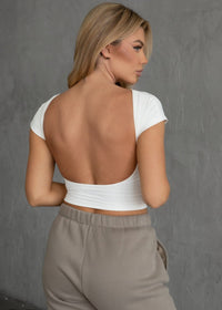 Charlee White Open Back Short Sleeve Top