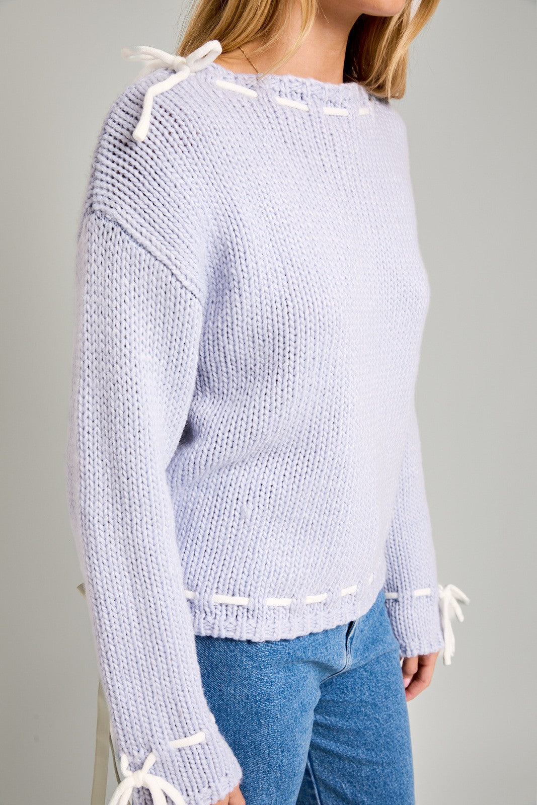 Cyrus Blue Long Sleeve Bow Sweater