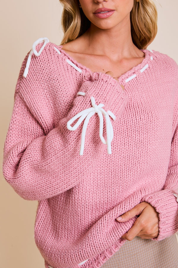 Cyrus Pink Long Sleeve Bow Sweater