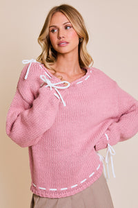 Cyrus Pink Long Sleeve Bow Sweater