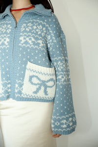 Helena Blue Ribbon Embroidered Sweater