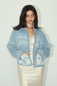 Helena Blue Ribbon Embroidered Sweater