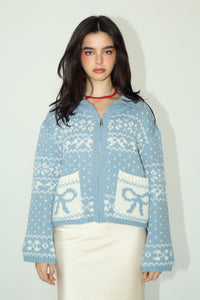 Helena Blue Ribbon Embroidered Sweater