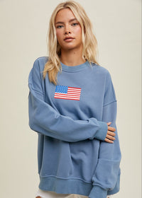 Blue Oversized Flag Pullover Sweatshirt