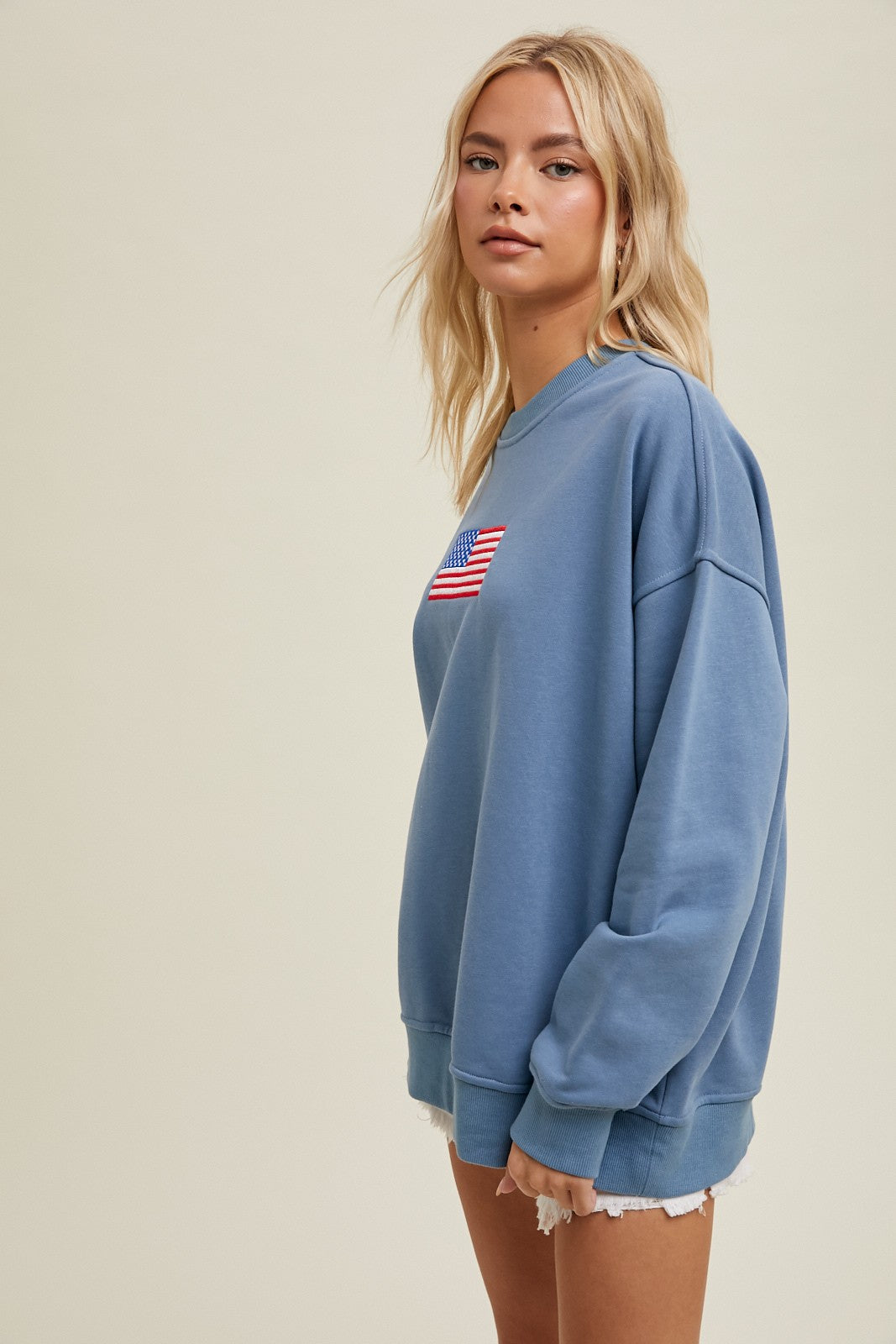 Blue Oversized Flag Pullover Sweatshirt