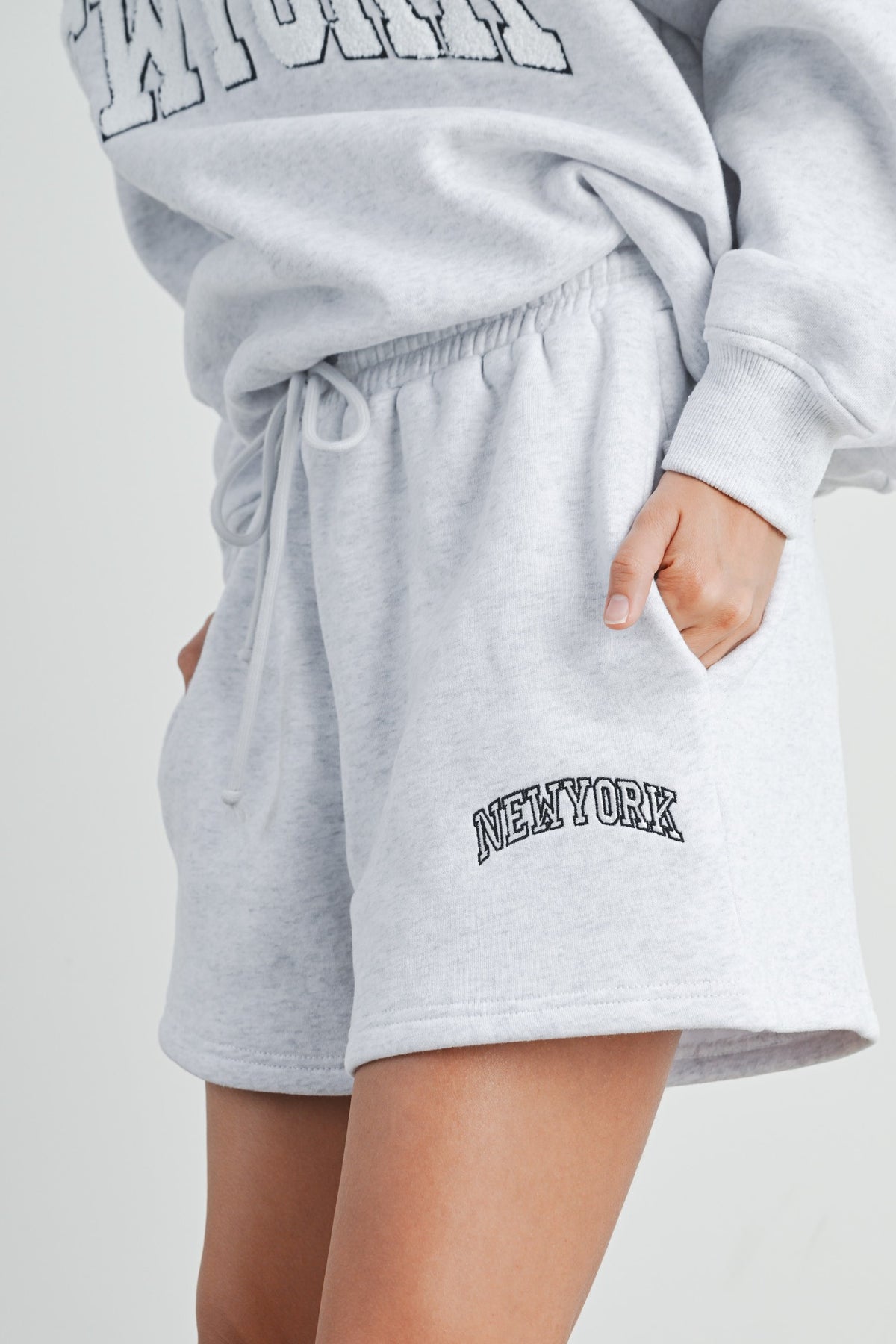 New York Grey Embroidered Sweatshorts