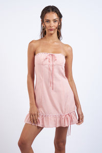 Dory Pink Checkered Tie Mini Dress