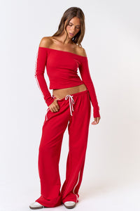 Cecily Red Wide Leg Sweatpants