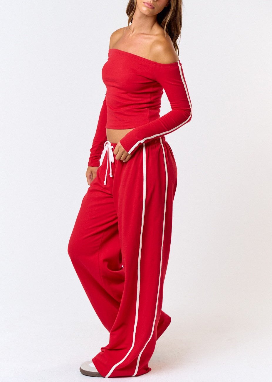 Cecily Red Wide Leg Sweatpants