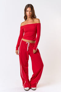 Cecily Red Wide Leg Sweatpants