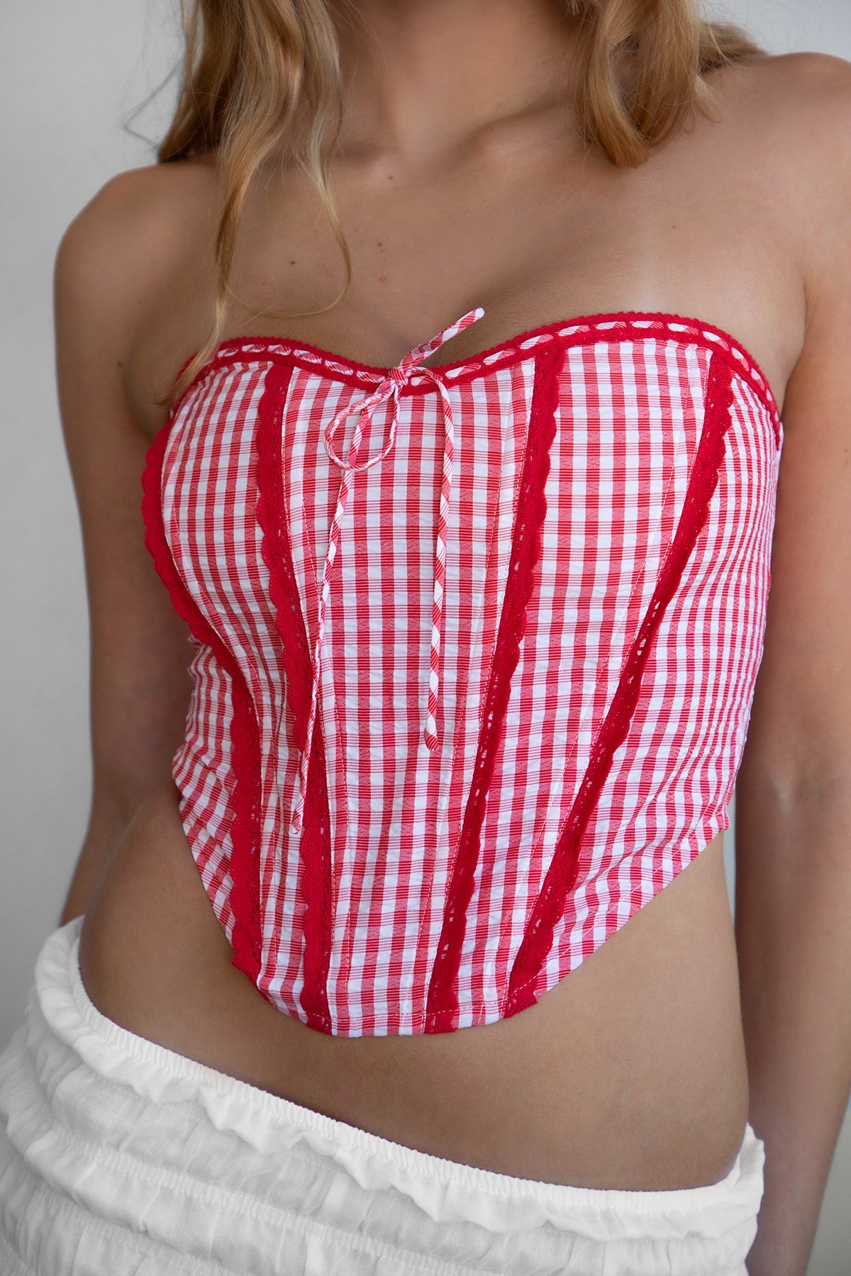 Starlet Red Gingham Bustier Top