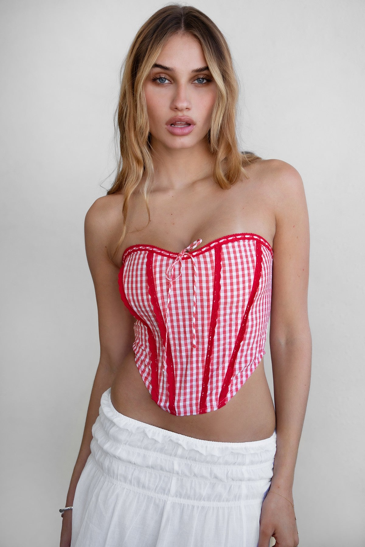 Starlet Red Gingham Bustier Top