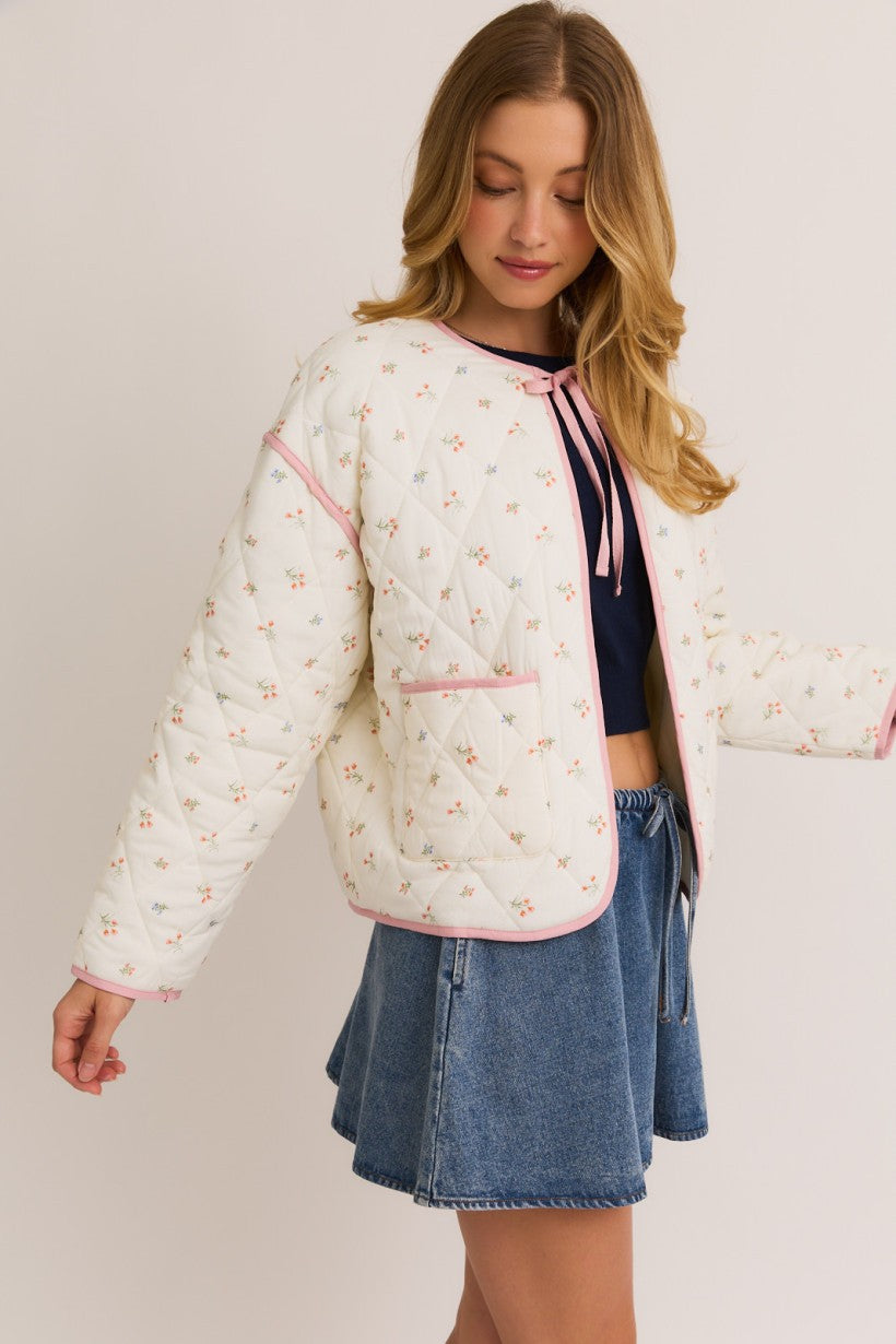 Drifting Away Pink Floral Quilted Jacket