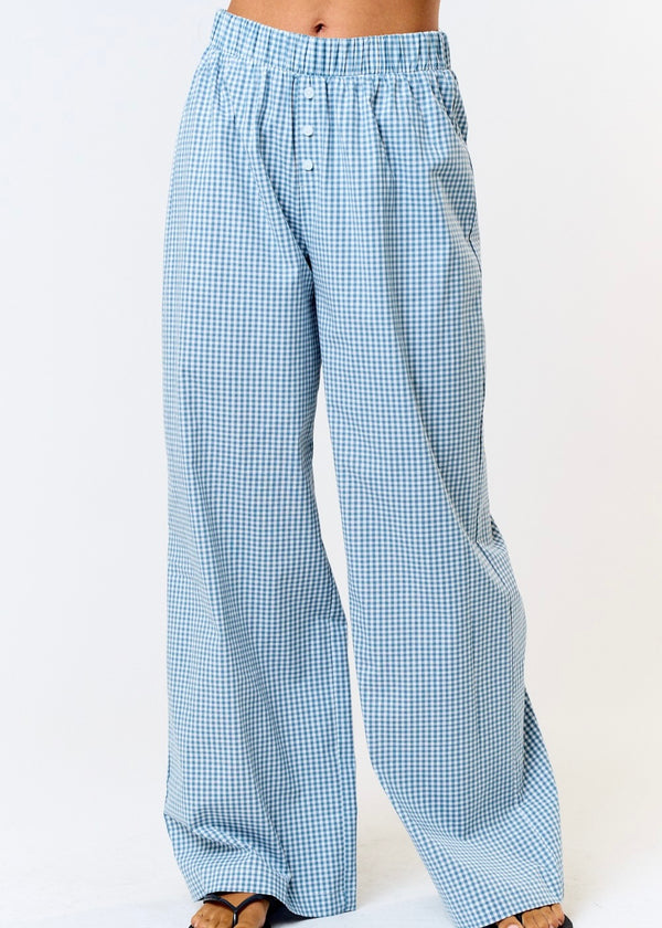 Fresno Blue Gingham Wide Leg Lounge Pants