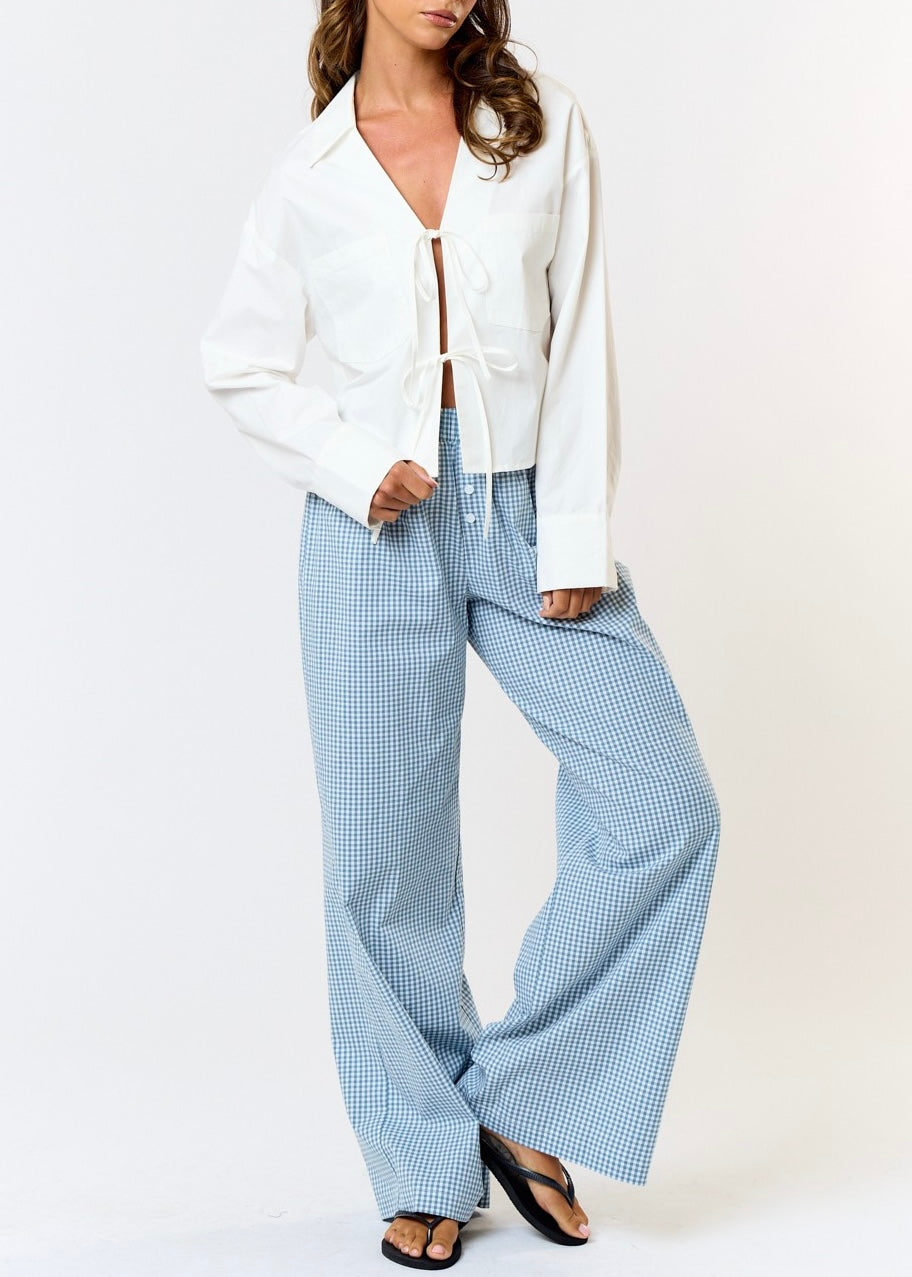 Fresno Blue Gingham Wide Leg Lounge Pants