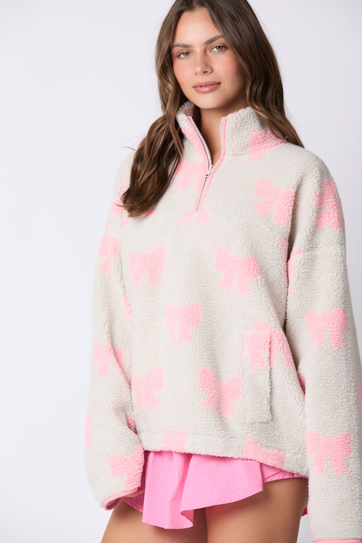 Pink Coquette Bows Sherpa Pullover