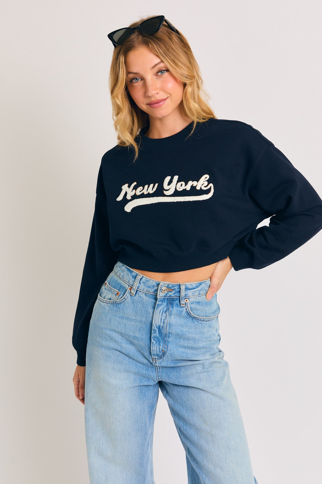 New York Long Sleeve Cropped Crewneck