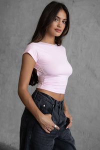 Charlee Pink Open Back Short Sleeve Top